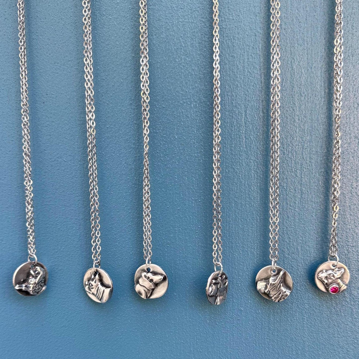 Handmade Silver Boston Terrier with Pink Jewel Dog Pendant Necklace