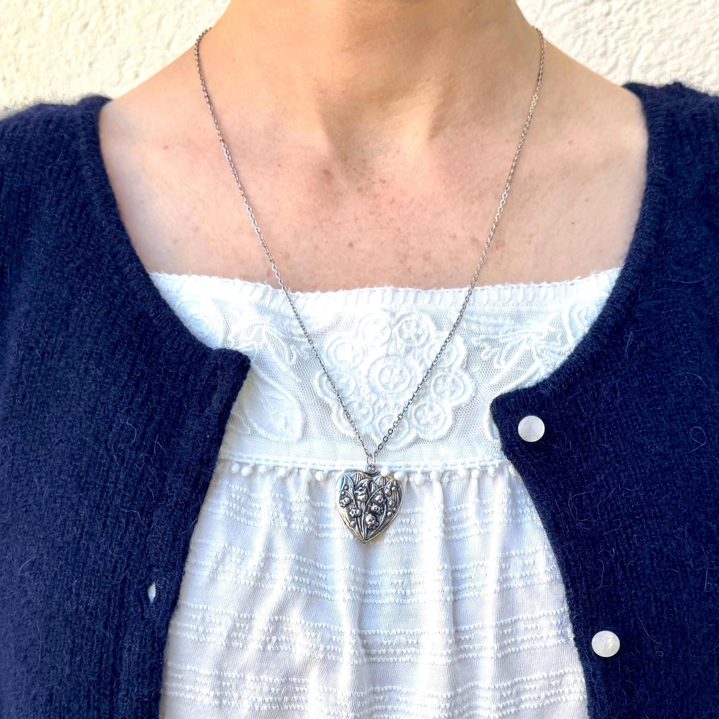 Vintage Heart Pendant Necklace | lily of the valley floral