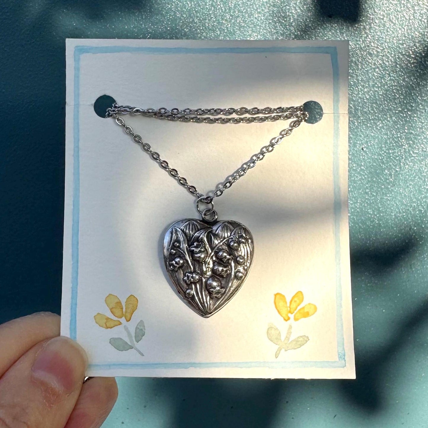 Vintage Heart Pendant Necklace | lily of the valley floral