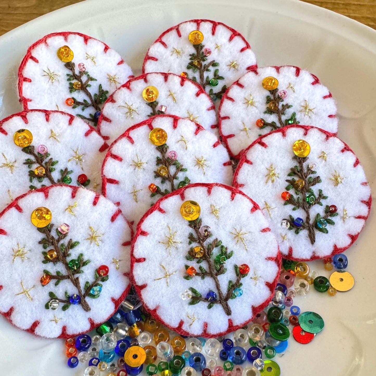 Sparkly Christmas Tree Brooch - hand embroidered felt brooch