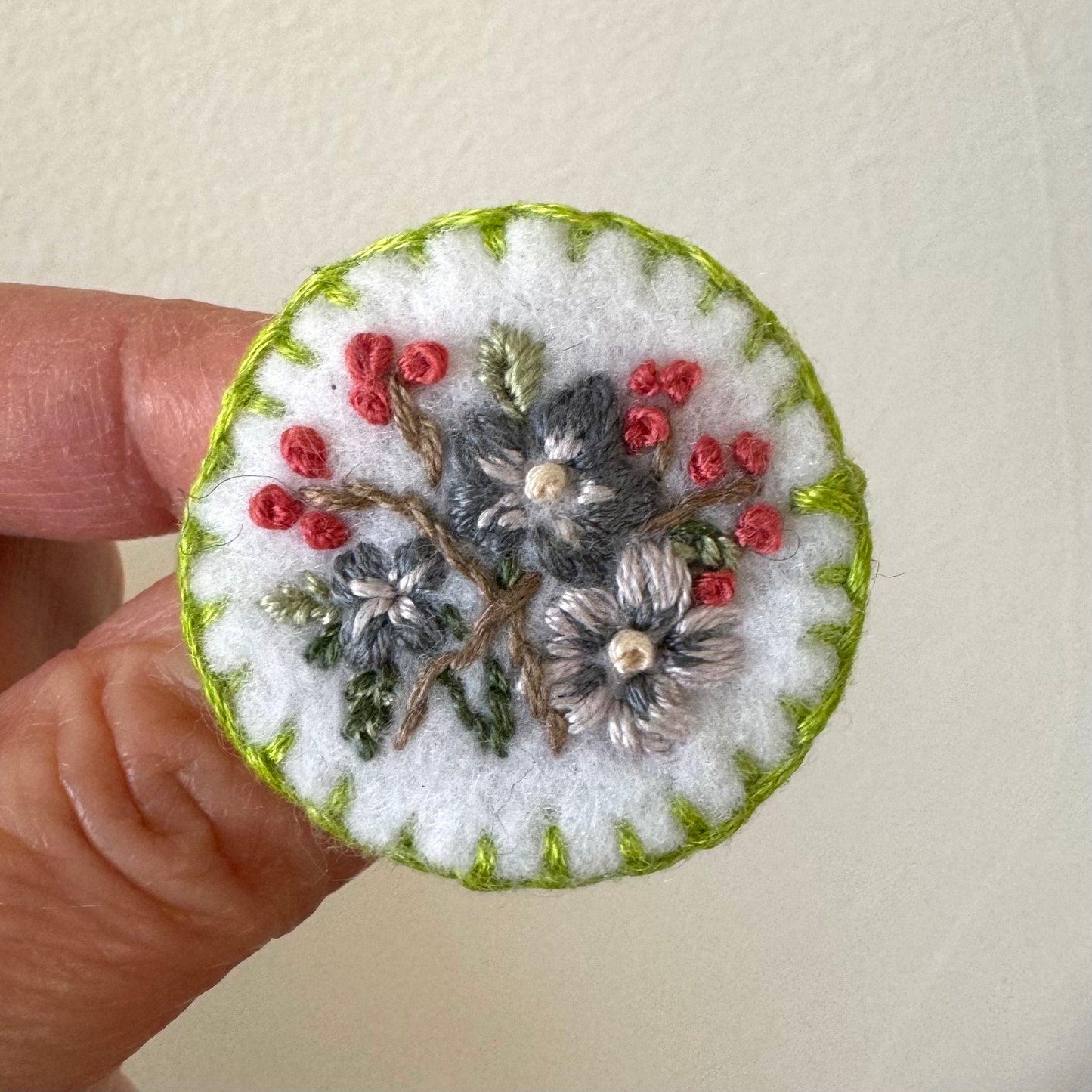 Hand Embroidered Felt Brooch Pin - September Garden Floral