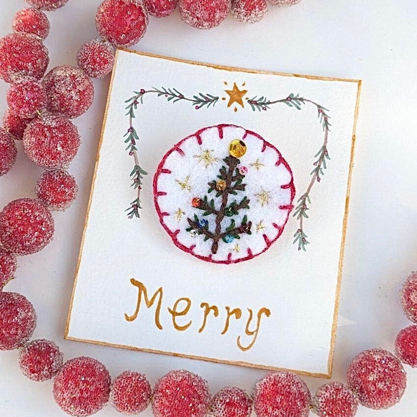 Sparkly Christmas Tree Brooch - hand embroidered felt brooch