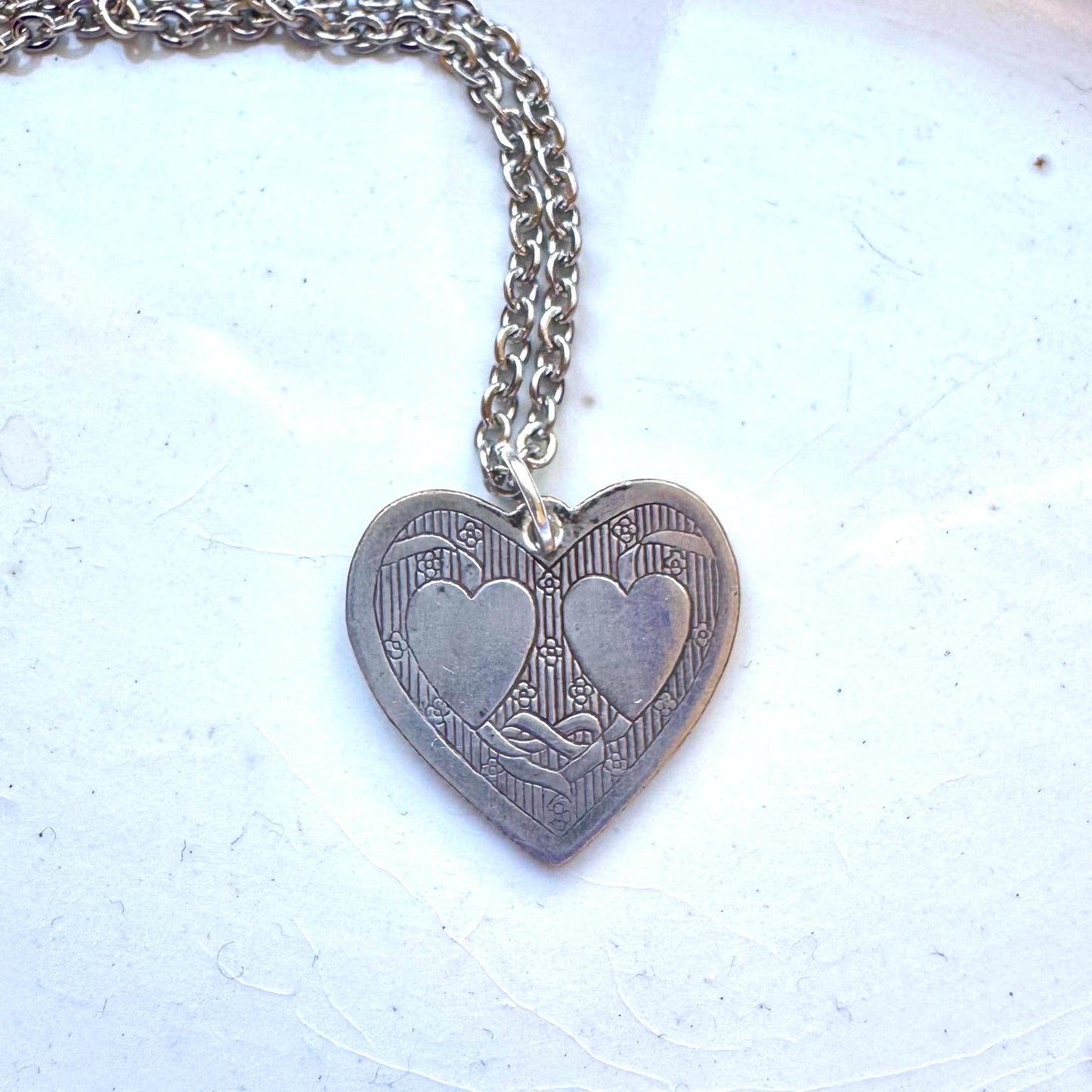 Vintage Heart Pendant Necklace | two hearts