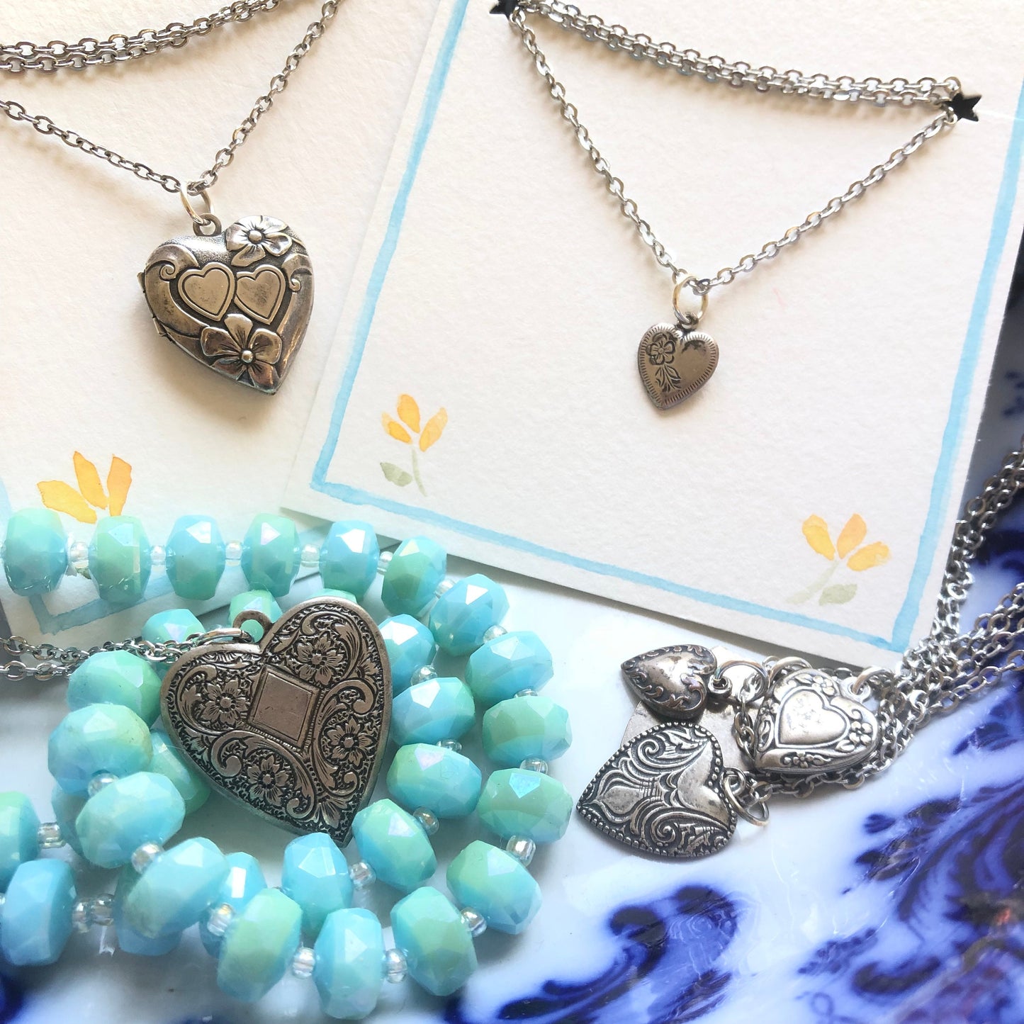 Vintage Puffy Heart Pendant Necklace | Silver Plated