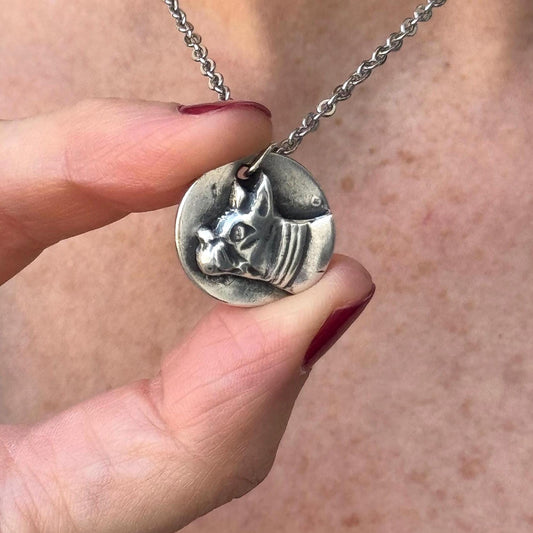 Handmade Silver Boston Terrier Dog Pendant Necklace
