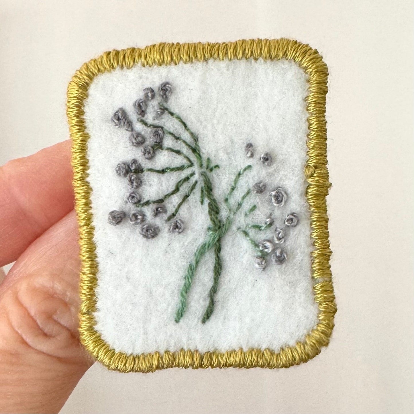 Hand Embroidered Felt Brooch Pin - purple wild flowers | floral | rectangle