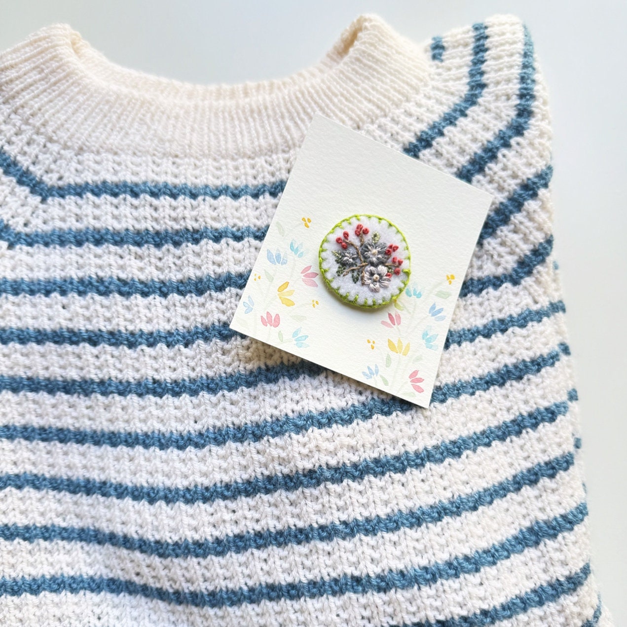 Hand Embroidered Felt Brooch Pin - September Garden Floral