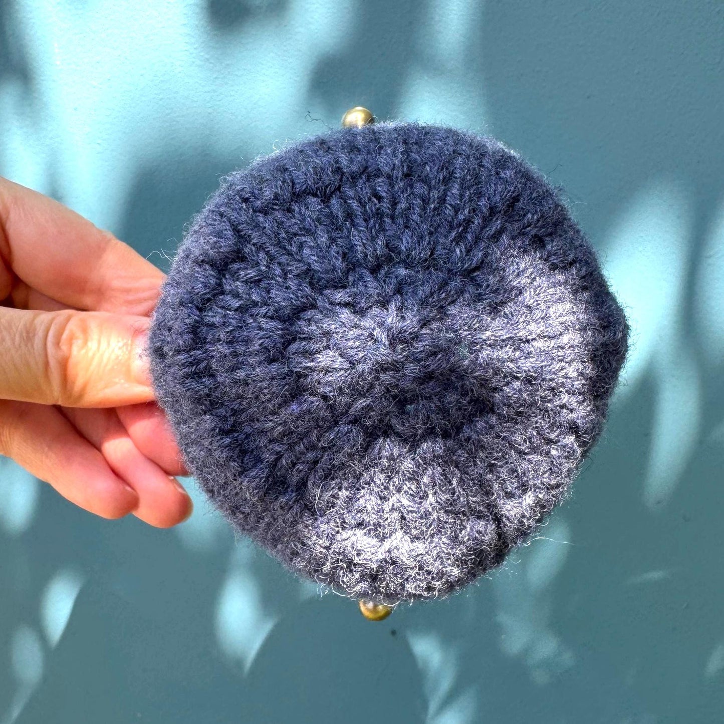 Coin purse | hand embroidered + hand knit | wildflower navy
