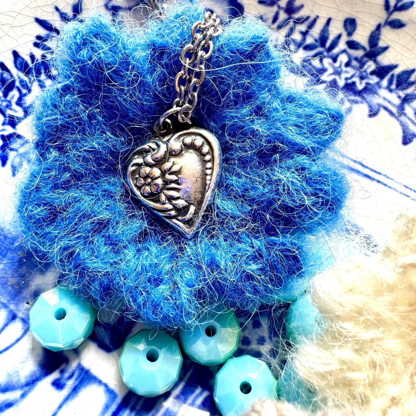 Vintage Heart Pendant Necklace | Sterling Silver small with flowers