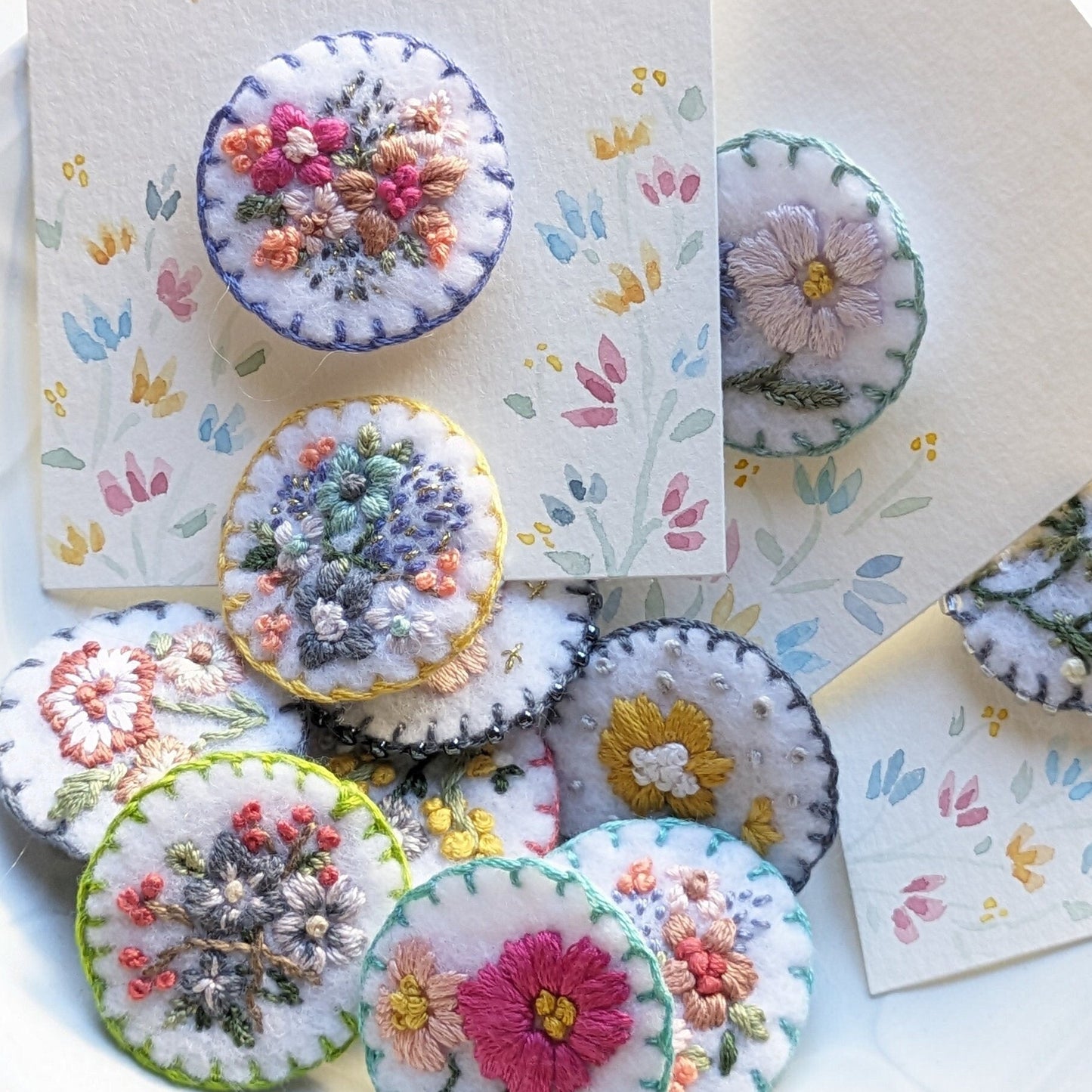 Hand Embroidered Felt Brooch Pin - Pink Blossoms
