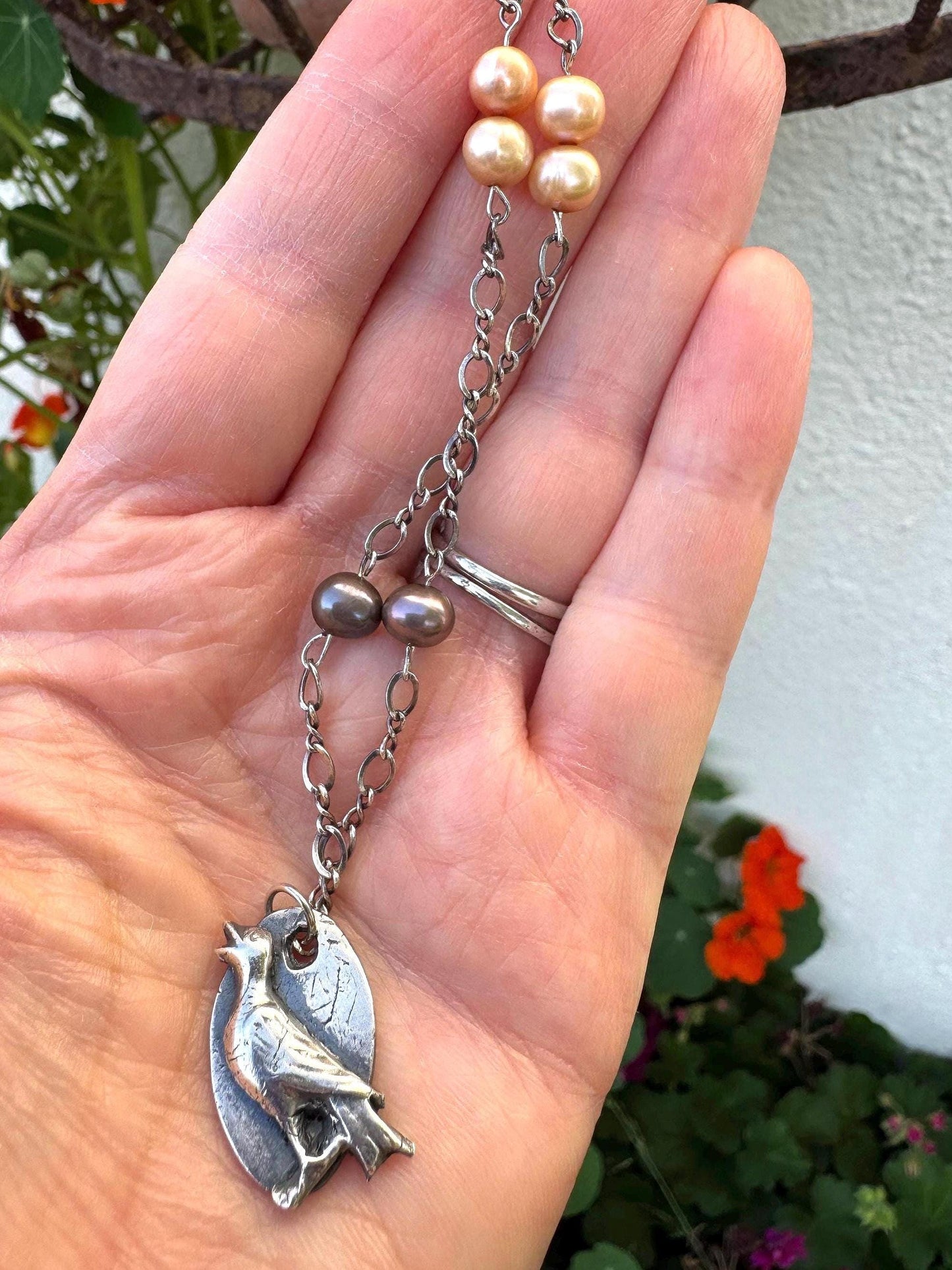 Small Handmade Silver Bird Pendant Necklace | Beaded Chain