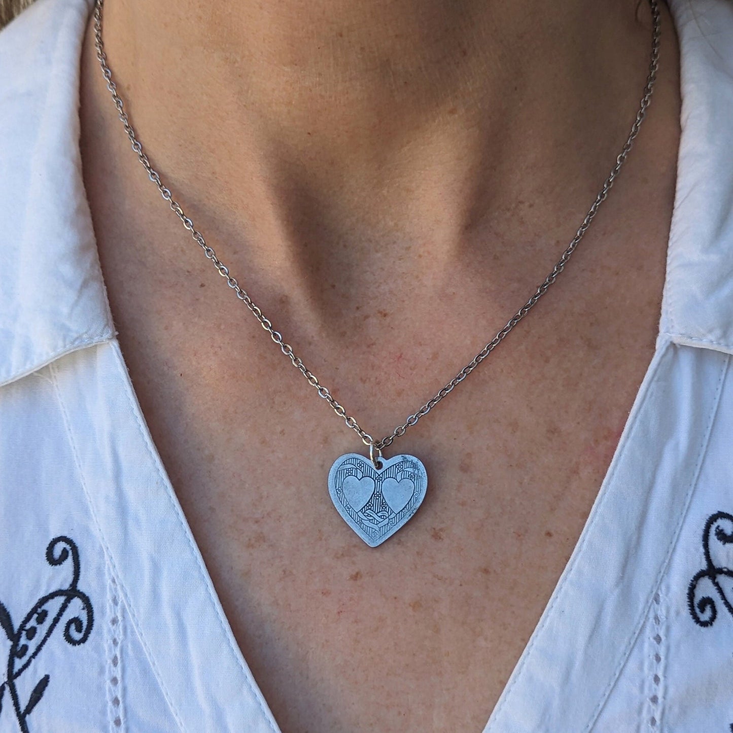 Vintage Heart Pendant Necklace | two hearts