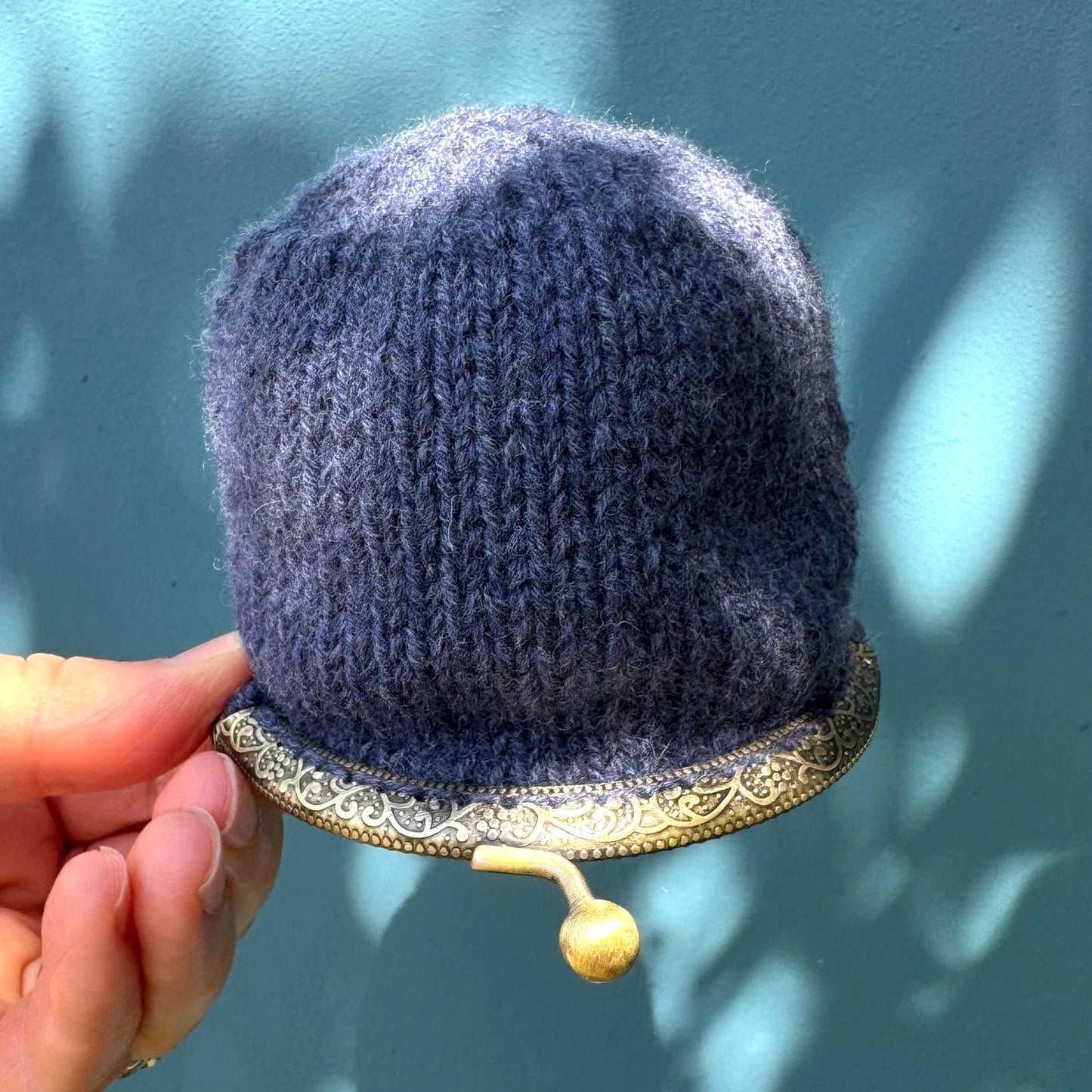 Coin purse | hand embroidered + hand knit | wildflower navy
