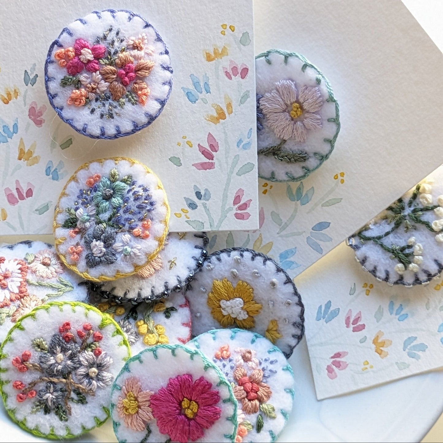 embroidered round felt brooches