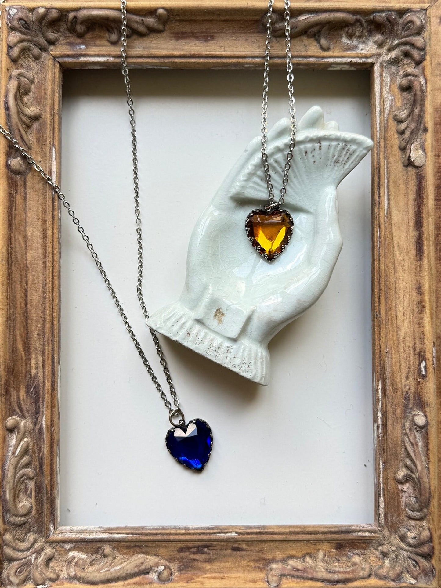 Vintage Heart Pendant Necklace Faux Yellow Sapphire Costume Jewelry
