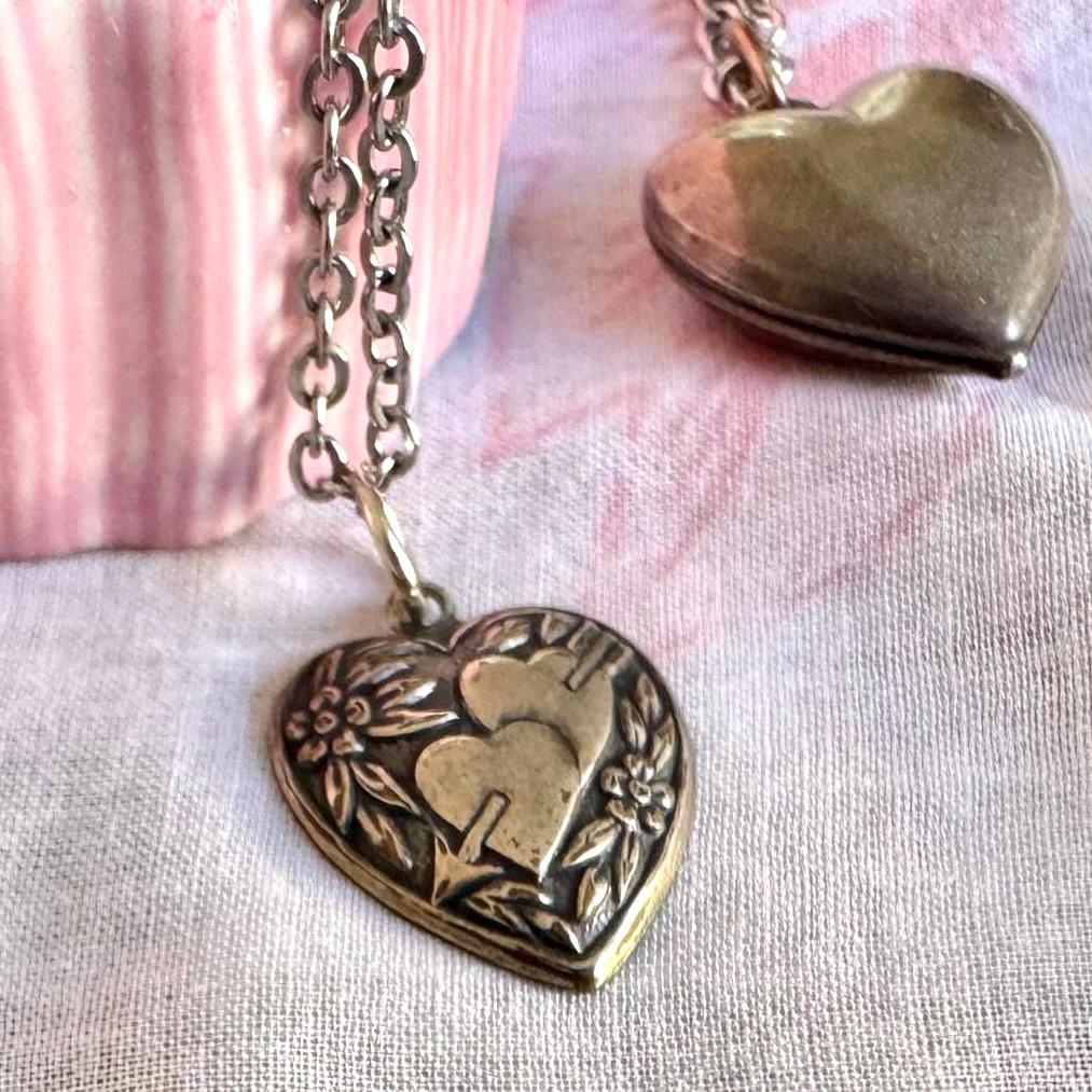 Vintage Heart Pendant Necklace | arrow through two hearts