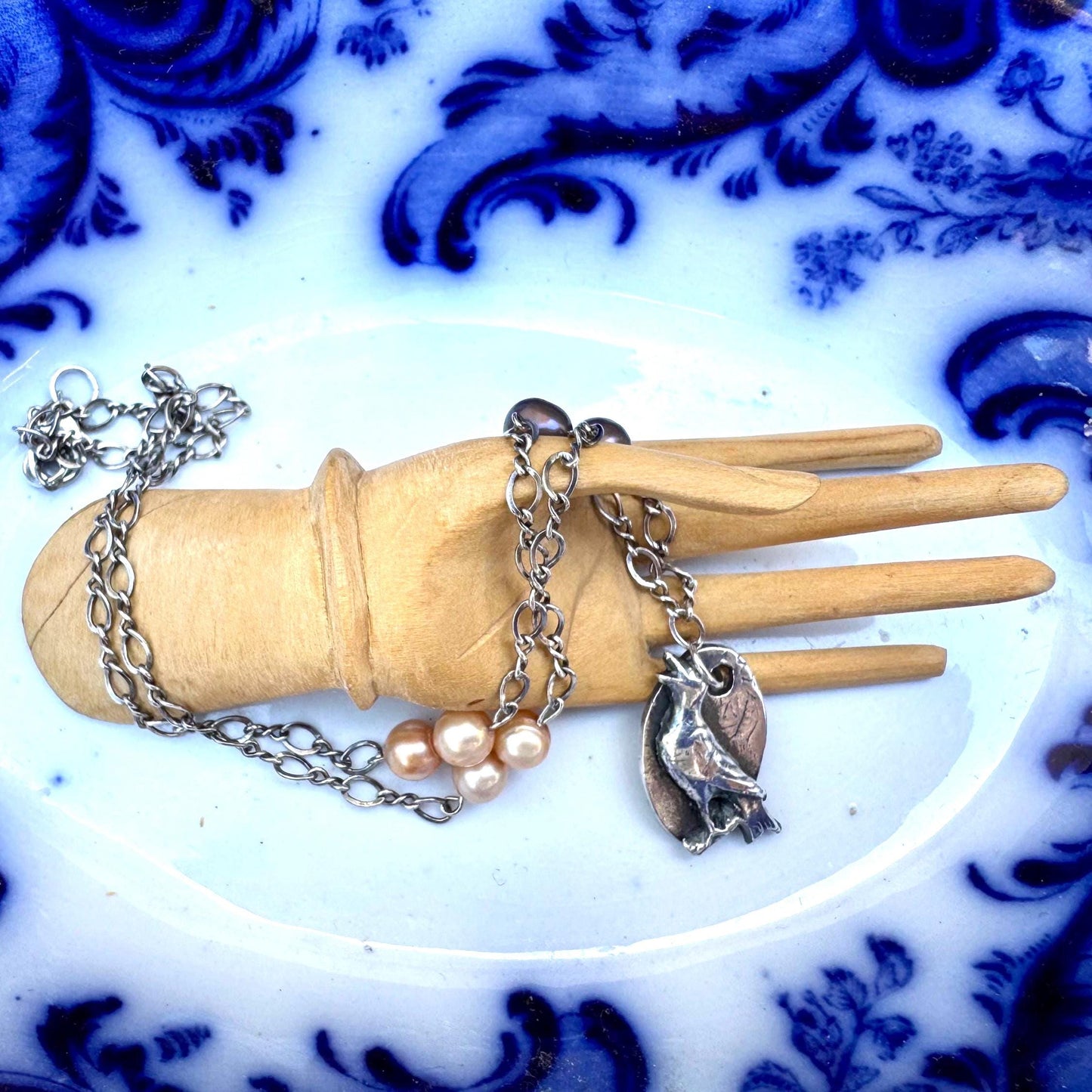 Small Handmade Silver Bird Pendant Necklace | Beaded Chain