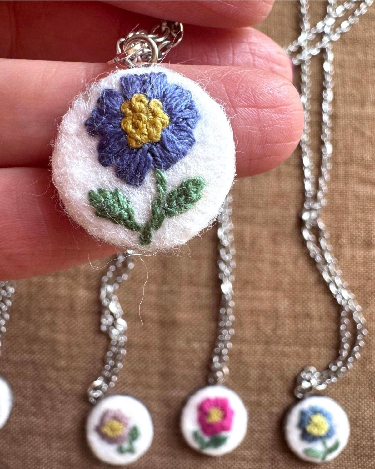 Wildflower Necklace I Hand Embroidered Pendant