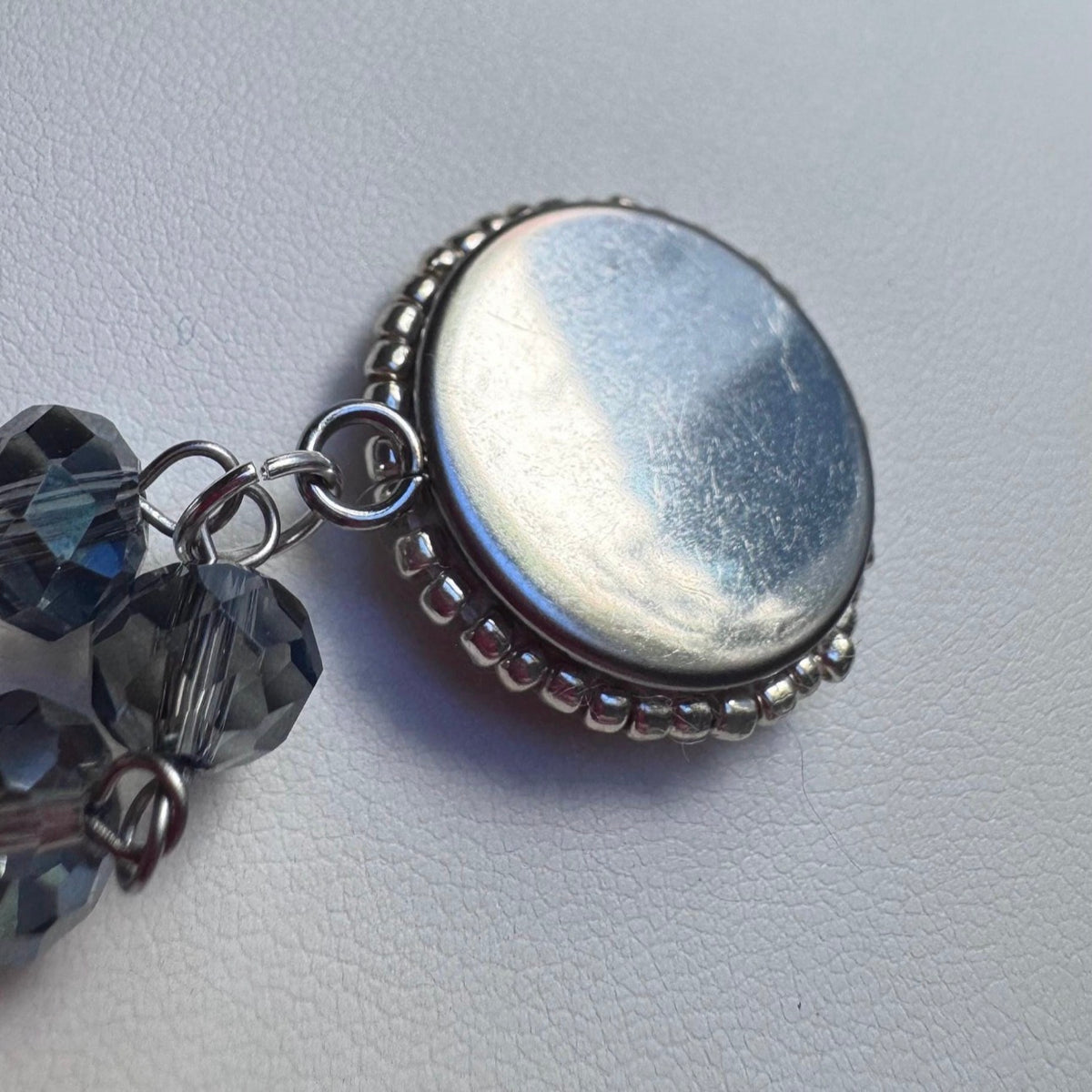 Blue Rose Hand Embroidered Pendant Necklace I Glass Beaded Chain