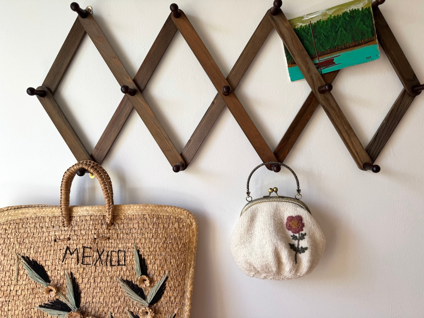 Hand Knit Wildflower Purse | Cream Embroidered Bag with Kiss Clasp