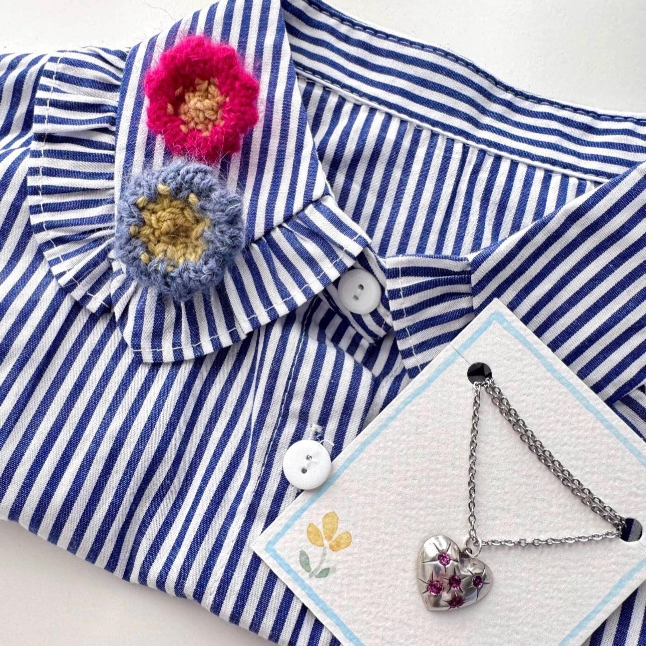 Hand Knit Brooch Set - Hot Pink + Dusty Blue
