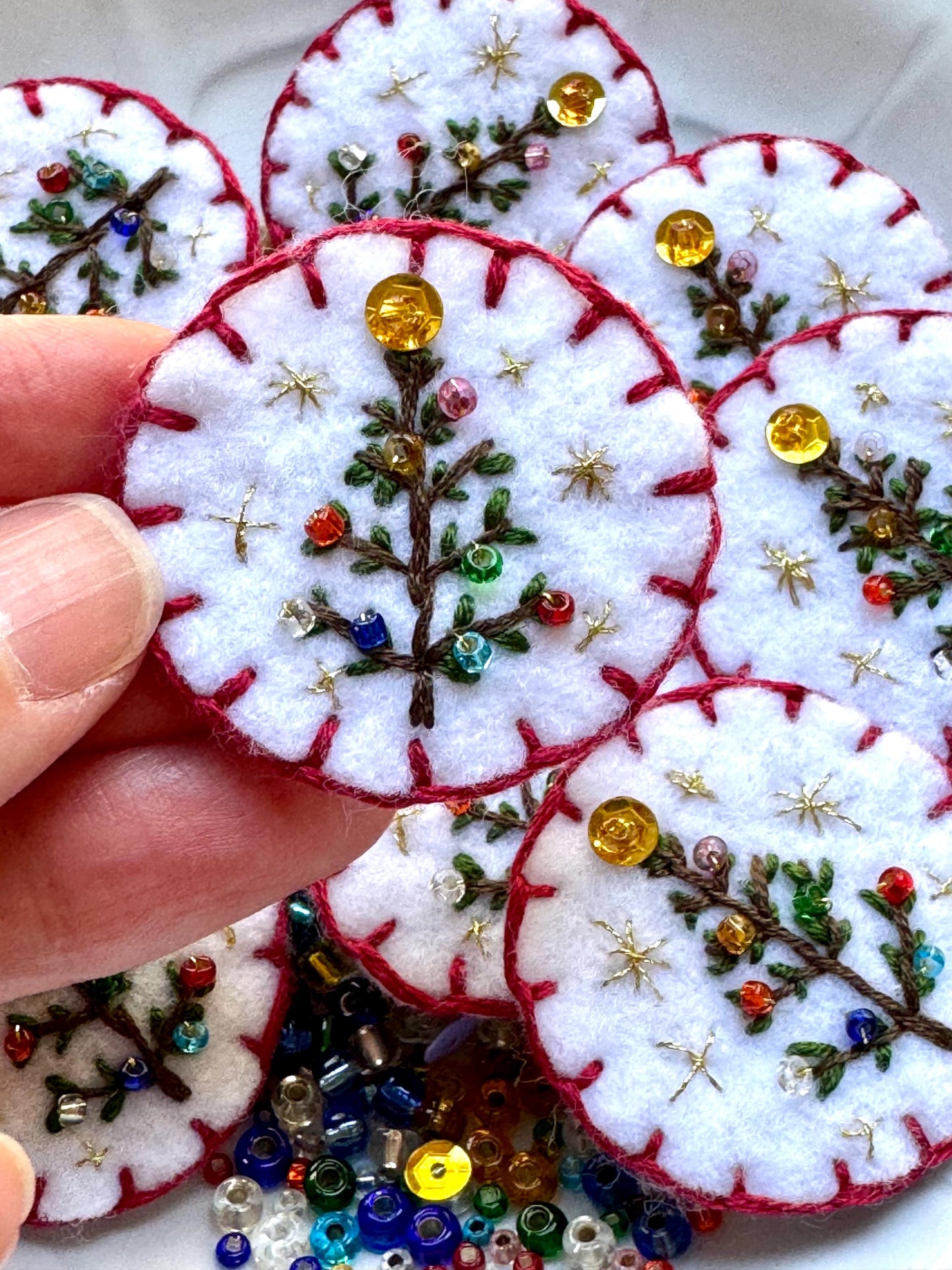 Sparkly Christmas Tree Brooch - hand embroidered felt brooch