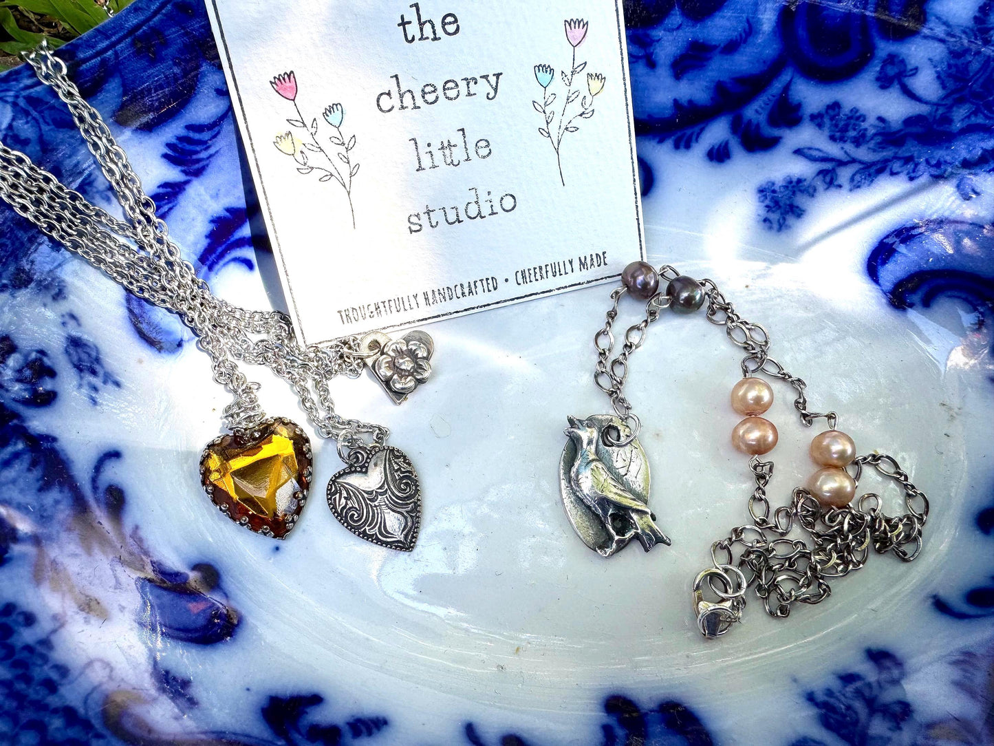 Small Handmade Silver Bird Pendant Necklace | Beaded Chain