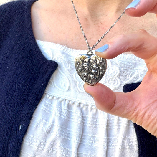 Vintage Heart Pendant Necklace | lily of the valley floral