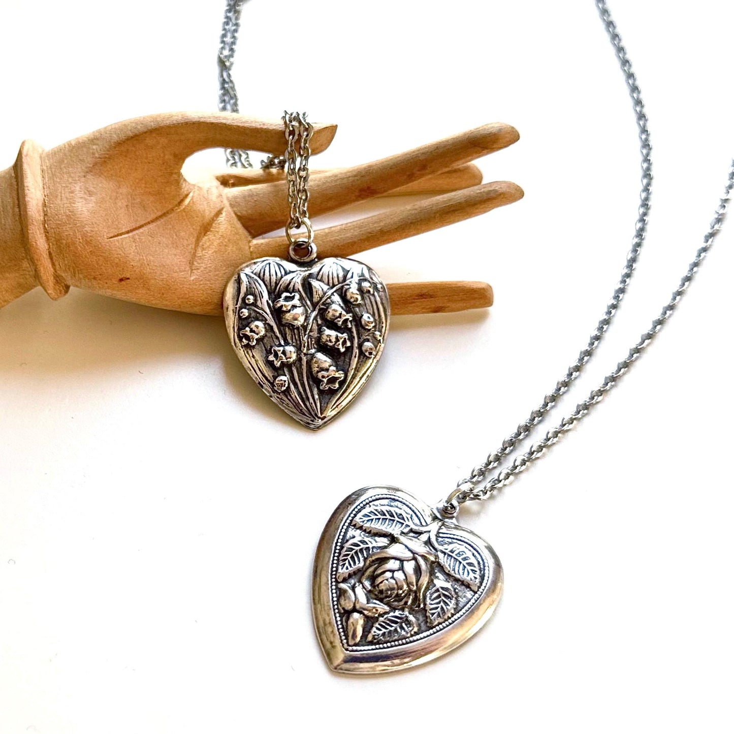 Vintage Heart Pendant Necklace | lily of the valley floral