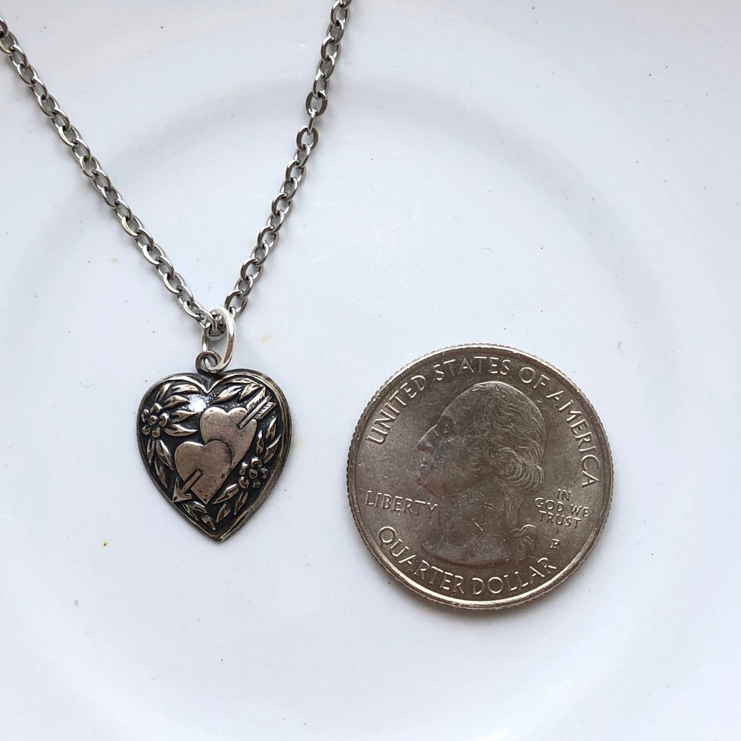 Vintage Heart Pendant Necklace | arrow through two hearts