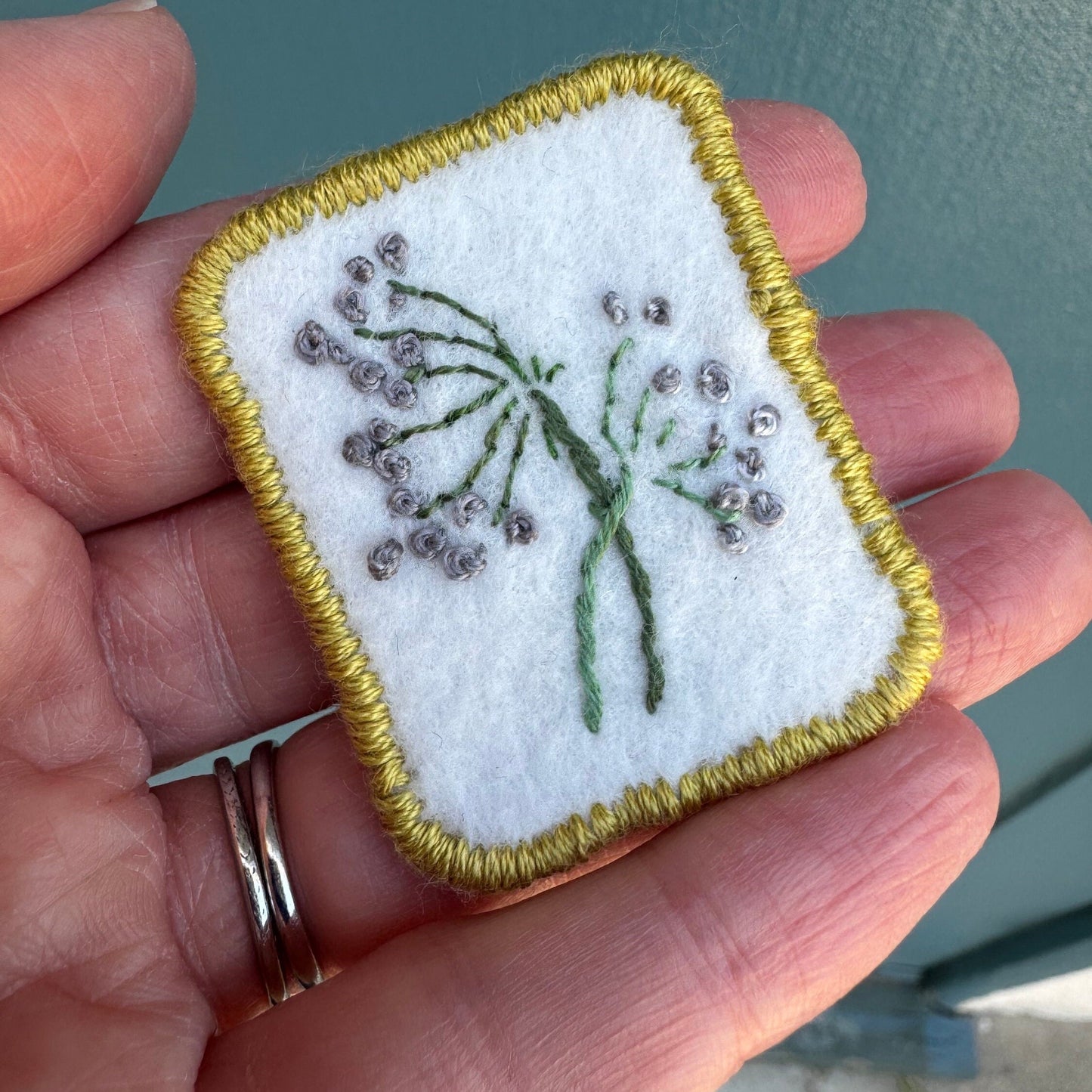 Hand Embroidered Felt Brooch Pin - purple wild flowers | floral | rectangle