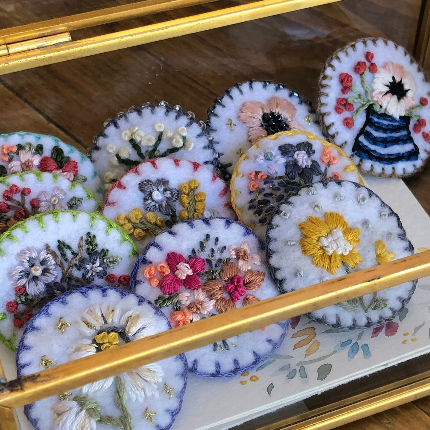 Hand Embroidered Felt Brooch Pin - September Garden Floral