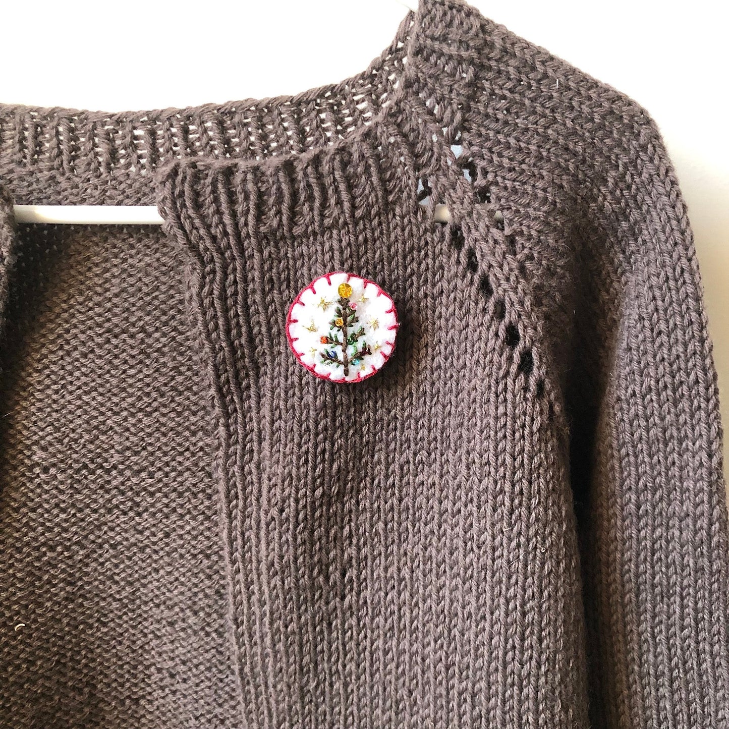 Sparkly Christmas Tree Brooch - hand embroidered felt brooch