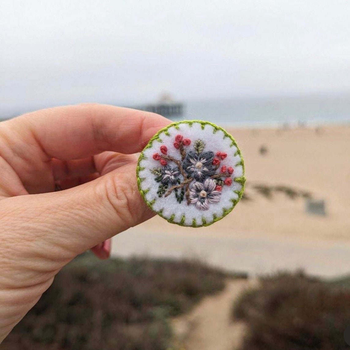 Hand Embroidered Felt Brooch Pin - September Garden Floral