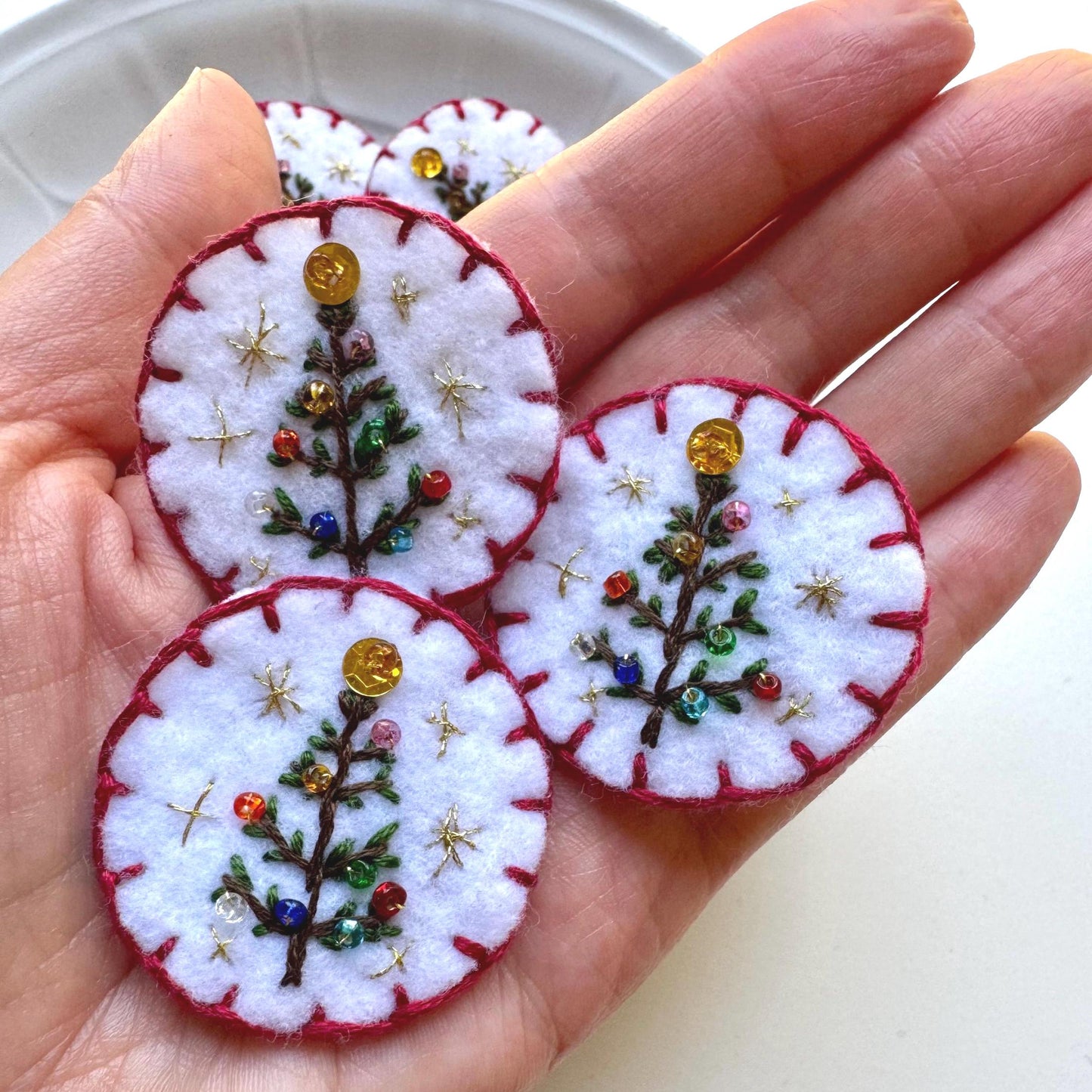 Sparkly Christmas Tree Brooch - hand embroidered felt brooch