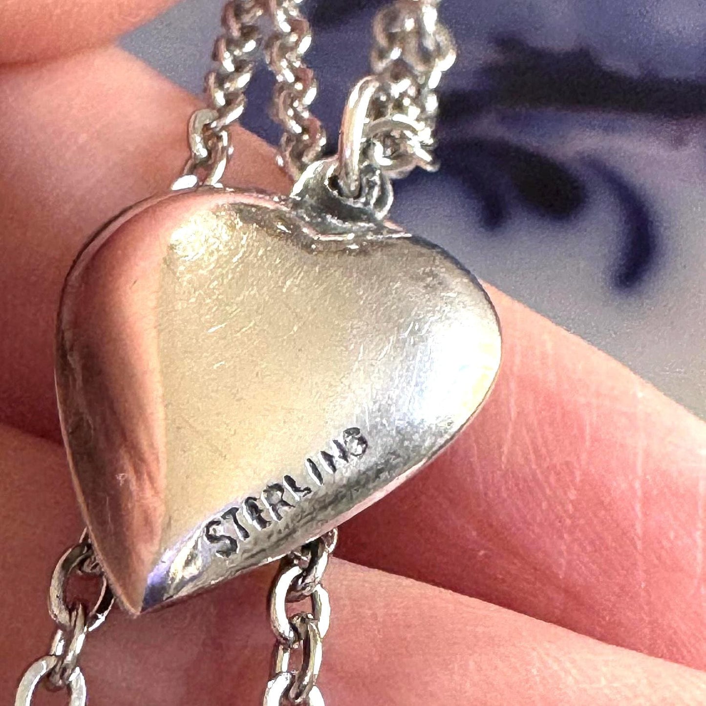Vintage Heart Pendant Necklace | Sterling Silver small with flowers