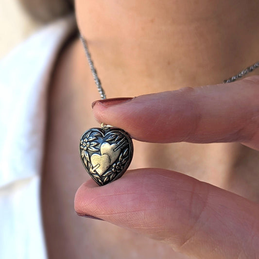 Vintage Heart Pendant Necklace | arrow through two hearts