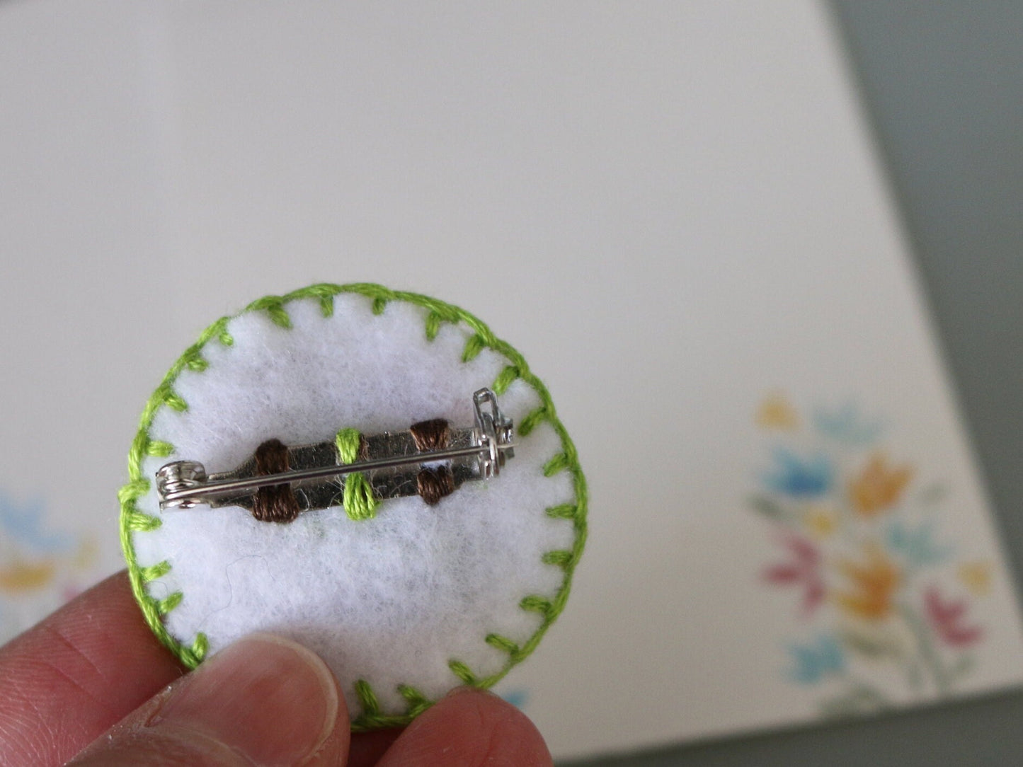 Hand Embroidered Felt Brooch Pin - September Garden Floral