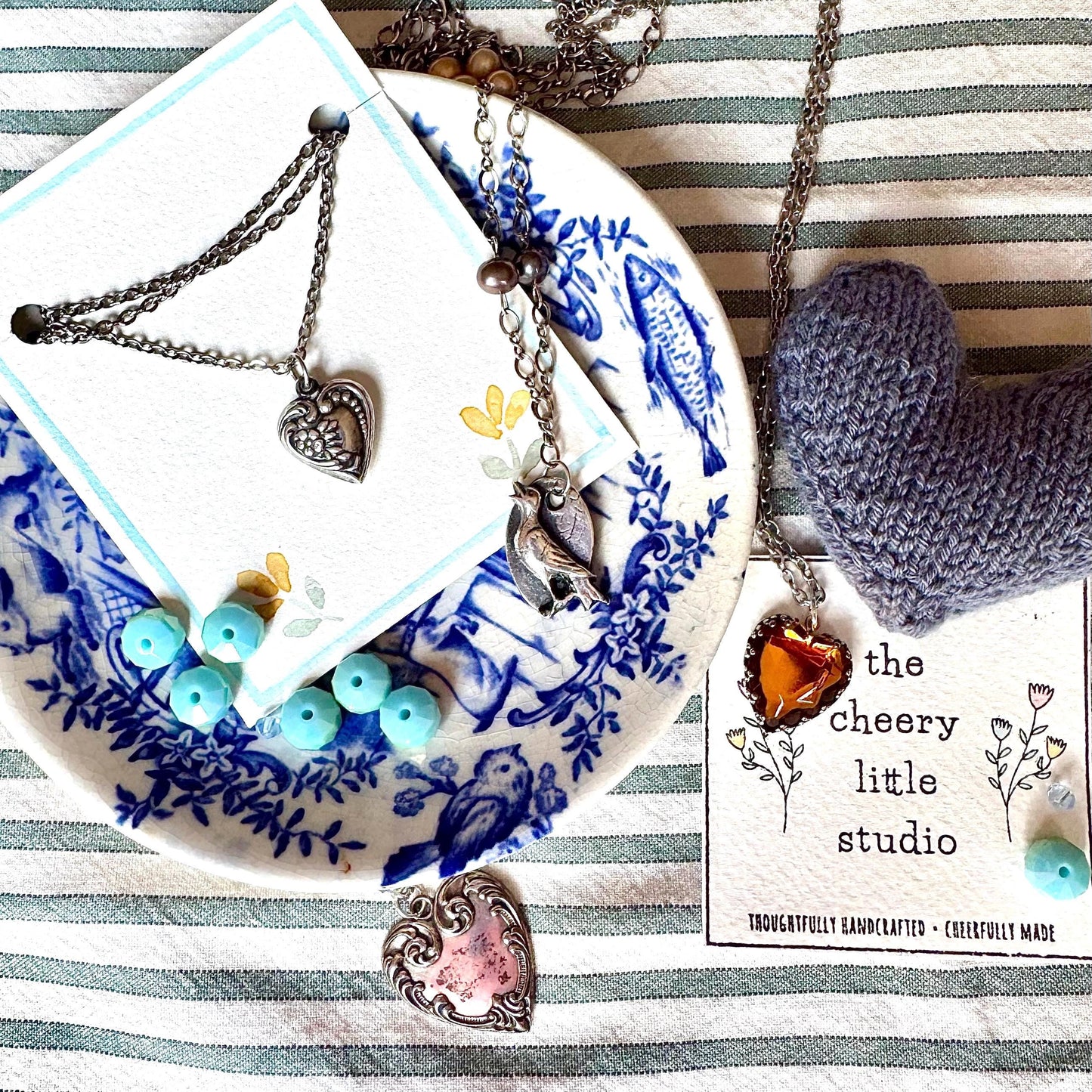 Vintage Heart Pendant Necklace | Sterling Silver small with flowers