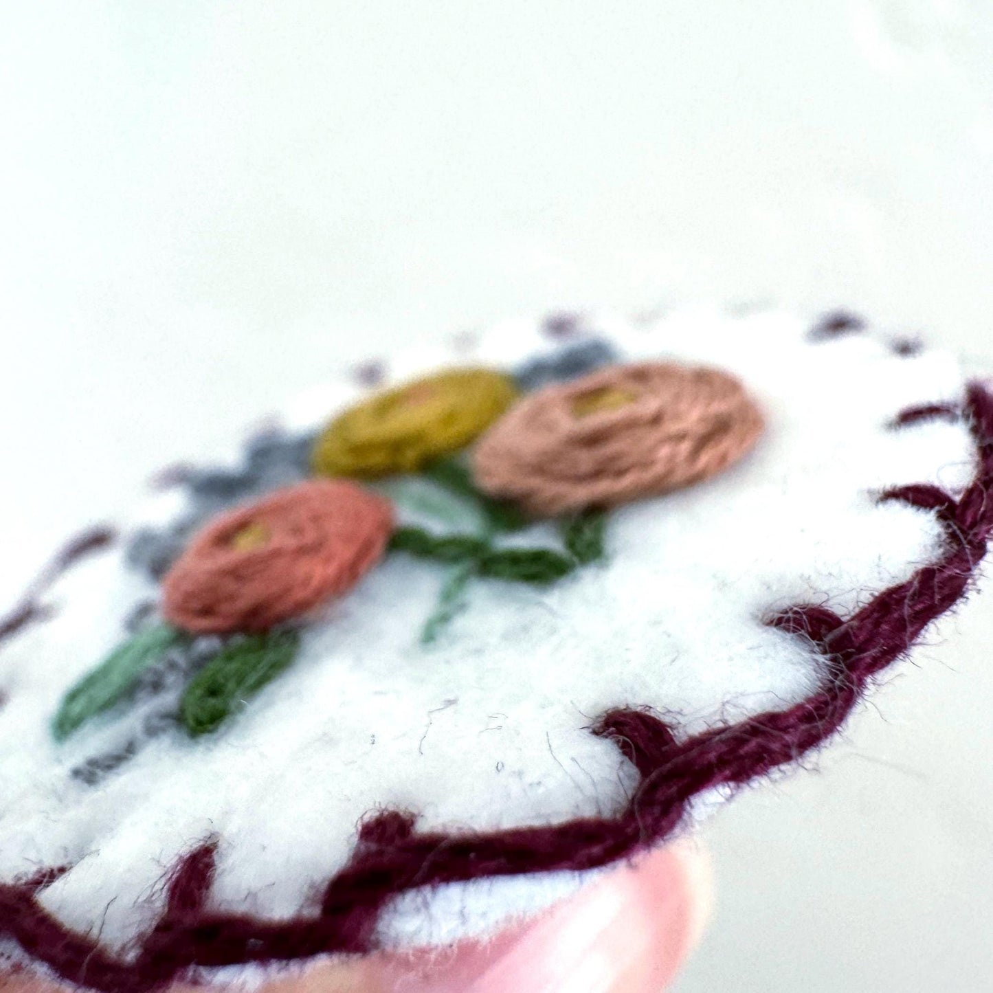 Hand Embroidered Felt Brooch Pin on Card -  Roses + Lilacs
