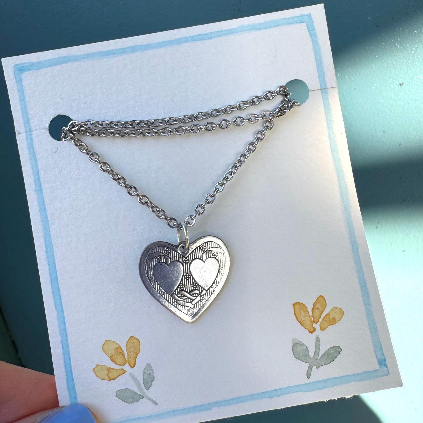 Vintage Heart Pendant Necklace | two hearts